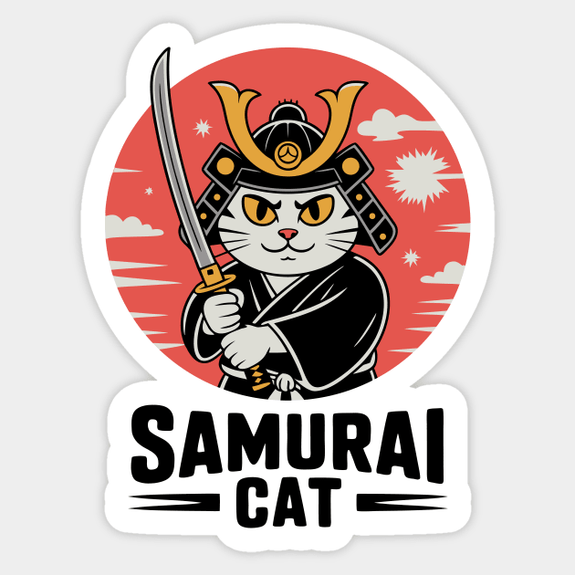 Samurai Cat Sticker by CreativeSage
